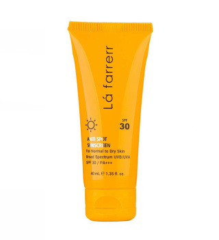 کرم ضد آفتاب و ضد لک بی رنگ لافارر SPF30 مناسب پوست نرمال و خشک حجم 40 میلی لیتر