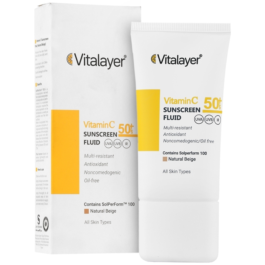  فلوئید ضد آفتاب رنگی ویتالیر مدل Vitamin C حجم 50 میلی‌لیتر با SPF50 مناسب پوست صورت 